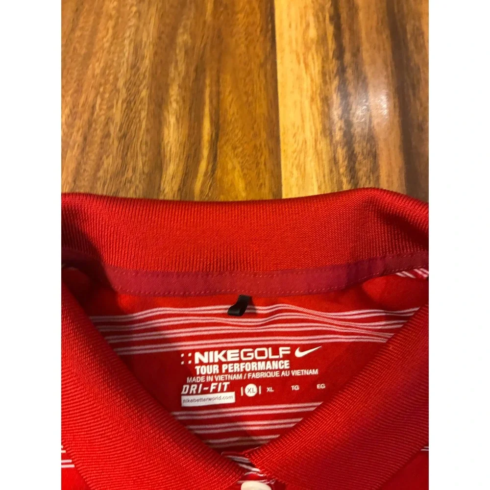 Nike Golf Tour Performance Dri-Fit Striped Polo Shirt Red White Womens XL
